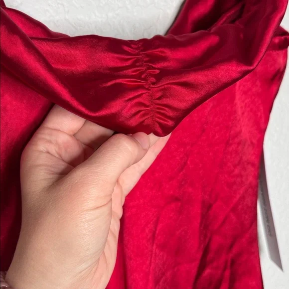 NWT Princess Polly Sadee Red Off the Shoulder Mini Dress Size 2 Date Night Satin - Picture 6 of 7